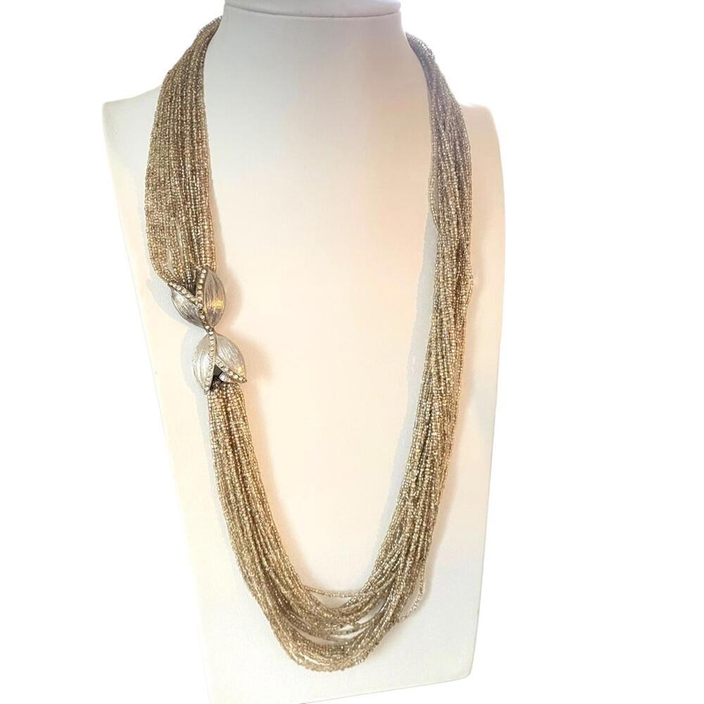 Vintage multistand glass seed bead silver tone ornate clasp